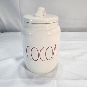 Rae Dunn COCOA Holiday Canister/ Lid Rare Red Letters Artisan Collection 7.5 In.